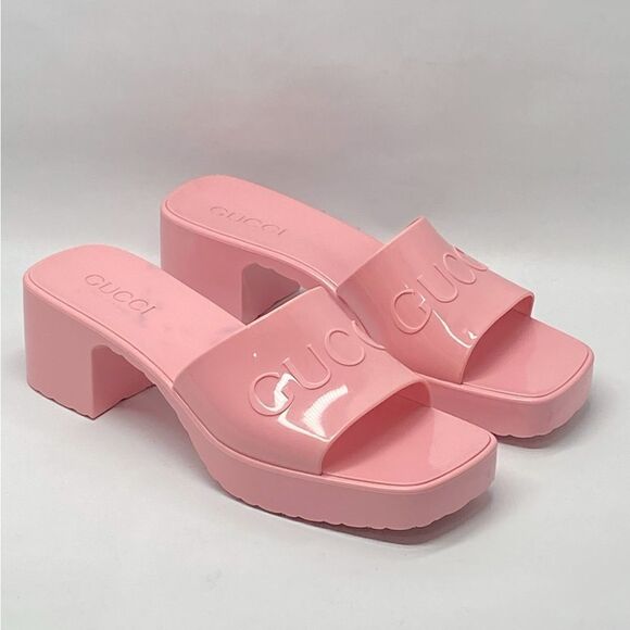 Gucci Pink Rubber Platform Slide Sandals size 37 - Picture 4 of 12